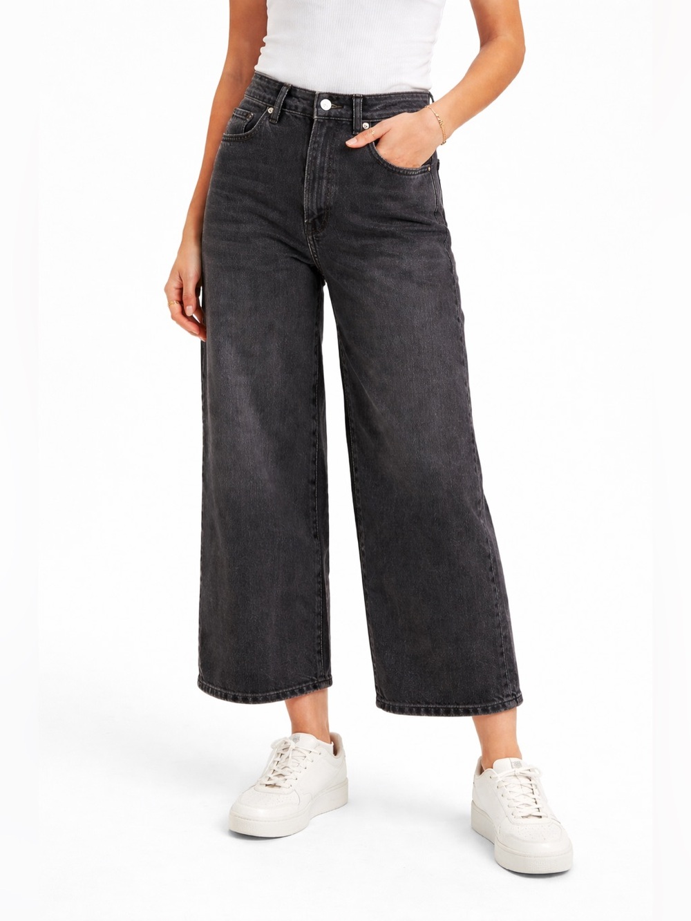 Levis Mile High Cropped Wide Leg Jeans Womens 31x25 Black Waterless NWT